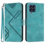 For Samsung Galaxy M53 5G Line Pattern Skin Feel Leather Phone Case(Light Blue)