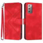 For Samsung Galaxy Note20 Line Pattern Skin Feel Leather Phone Case(Red)