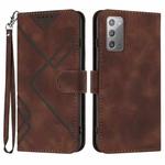 For Samsung Galaxy Note20 Line Pattern Skin Feel Leather Phone Case(Coffee)