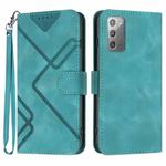 For Samsung Galaxy Note20 Line Pattern Skin Feel Leather Phone Case(Light Blue)