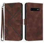 For Samsung Galaxy S10+ Line Pattern Skin Feel Leather Phone Case(Coffee)