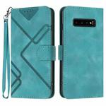 For Samsung Galaxy S10+ Line Pattern Skin Feel Leather Phone Case(Light Blue)