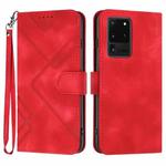 For Samsung Galaxy S20 Ultra Line Pattern Skin Feel Leather Phone Case(Red)