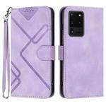 For Samsung Galaxy S20 Ultra Line Pattern Skin Feel Leather Phone Case(Light Purple)