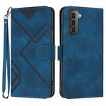 For Samsung Galaxy S21 5G Line Pattern Skin Feel Leather Phone Case(Royal Blue)