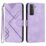 For Samsung Galaxy S21 FE 5G Line Pattern Skin Feel Leather Phone Case(Light Purple)