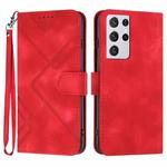 For Samsung Galaxy S21 Ultra 5G Line Pattern Skin Feel Leather Phone Case(Red)