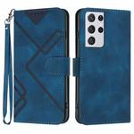 For Samsung Galaxy S21 Ultra 5G Line Pattern Skin Feel Leather Phone Case(Royal Blue)