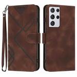 For Samsung Galaxy S21 Ultra 5G Line Pattern Skin Feel Leather Phone Case(Coffee)