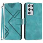 For Samsung Galaxy S21 Ultra 5G Line Pattern Skin Feel Leather Phone Case(Light Blue)