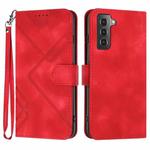 For Samsung Galaxy S22 5G Line Pattern Skin Feel Leather Phone Case(Red)