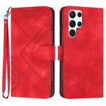 For Samsung Galaxy S22 Ultra 5G Line Pattern Skin Feel Leather Phone Case(Red)