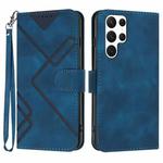 For Samsung Galaxy S22 Ultra 5G Line Pattern Skin Feel Leather Phone Case(Royal Blue)