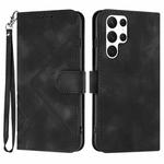 For Samsung Galaxy S22 Ultra 5G Line Pattern Skin Feel Leather Phone Case(Black)