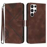 For Samsung Galaxy S22 Ultra 5G Line Pattern Skin Feel Leather Phone Case(Coffee)