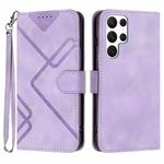 For Samsung Galaxy S22 Ultra 5G Line Pattern Skin Feel Leather Phone Case(Light Purple)