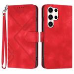 For Samsung Galaxy S23 Ultra 5G Line Pattern Skin Feel Leather Phone Case(Red)