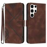 For Samsung Galaxy S23 Ultra 5G Line Pattern Skin Feel Leather Phone Case(Coffee)