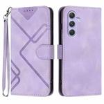 For Samsung Galaxy A55 Line Pattern Skin Feel Leather Phone Case(Light Purple)