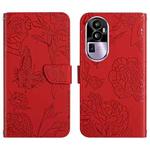 For OPPO Reno10 HT03 Skin Feel Butterfly Embossed Flip Leather Phone Case(Red)