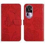 For OPPO Reno10 Pro HT03 Skin Feel Butterfly Embossed Flip Leather Phone Case(Red)