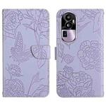 For OPPO Reno10 Pro+ HT03 Skin Feel Butterfly Embossed Flip Leather Phone Case(Purple)