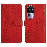 For OPPO Reno10 Pro+ HT03 Skin Feel Butterfly Embossed Flip Leather Phone Case(Red)