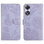 For OPPO A58 4G HT03 Skin Feel Butterfly Embossed Flip Leather Phone Case(Purple)