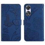 For OPPO A58 4G HT03 Skin Feel Butterfly Embossed Flip Leather Phone Case(Blue)