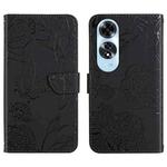 For OPPO A60 4G HT03 Skin Feel Butterfly Embossed Flip Leather Phone Case(Black)