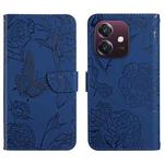 For OPPO A3 4G Global / 5G Global HT03 Skin Feel Butterfly Embossed Flip Leather Phone Case(Blue)