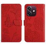 For OPPO A3 4G Global / 5G Global HT03 Skin Feel Butterfly Embossed Flip Leather Phone Case(Red)