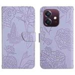 For OPPO A3x India HT03 Skin Feel Butterfly Embossed Flip Leather Phone Case(Purple)