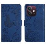 For OPPO A3x India HT03 Skin Feel Butterfly Embossed Flip Leather Phone Case(Blue)