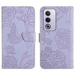 For OPPO A3 Pro 5G India HT03 Skin Feel Butterfly Embossed Flip Leather Phone Case(Purple)