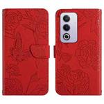 For OPPO A3 Pro 5G India HT03 Skin Feel Butterfly Embossed Flip Leather Phone Case(Red)