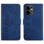 For OPPO Reno13 F HT03 Skin Feel Butterfly Embossed Flip Leather Phone Case(Blue)