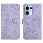 For OPPO Reno13 HT03 Skin Feel Butterfly Embossed Flip Leather Phone Case(Purple)