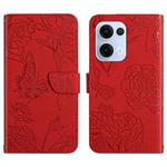 For OPPO Reno13 HT03 Skin Feel Butterfly Embossed Flip Leather Phone Case(Red)