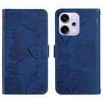 For OPPO Reno14 Pro 5G Global HT03 Skin Feel Butterfly Embossed Flip Leather Phone Case(Blue)