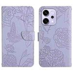For OPPO Reno14 5G Global HT03 Skin Feel Butterfly Embossed Flip Leather Phone Case(Purple)