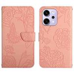 For OPPO Reno14 5G Global HT03 Skin Feel Butterfly Embossed Flip Leather Phone Case(Pink)