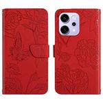 For OPPO Reno14 5G Global HT03 Skin Feel Butterfly Embossed Flip Leather Phone Case(Red)