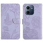For OPPO A5x 4G Global / 5G Global HT03 Skin Feel Butterfly Embossed Flip Leather Phone Case(Purple)