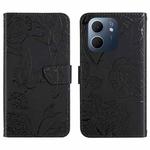 For OPPO A5x 4G Global / 5G Global HT03 Skin Feel Butterfly Embossed Flip Leather Phone Case(Black)