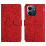 For OPPO A5x 4G Global / 5G Global HT03 Skin Feel Butterfly Embossed Flip Leather Phone Case(Red)