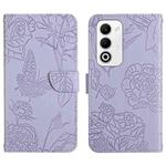 For OPPO A5 5G Global HT03 Skin Feel Butterfly Embossed Flip Leather Phone Case(Purple)