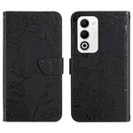 For OPPO A5 5G Global HT03 Skin Feel Butterfly Embossed Flip Leather Phone Case(Black)