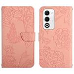 For OPPO A5 5G Global HT03 Skin Feel Butterfly Embossed Flip Leather Phone Case(Pink)