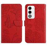 For OPPO A5 5G Global HT03 Skin Feel Butterfly Embossed Flip Leather Phone Case(Red)